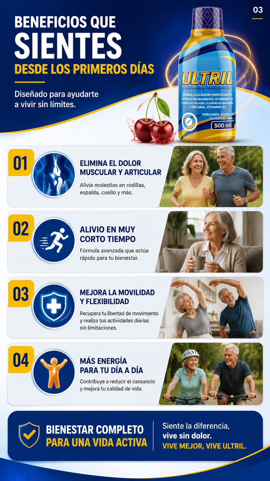ULTRIL — Colágeno Hidrolizado + Magnesio en bebida líquida | Sabor cereza | 500 ml