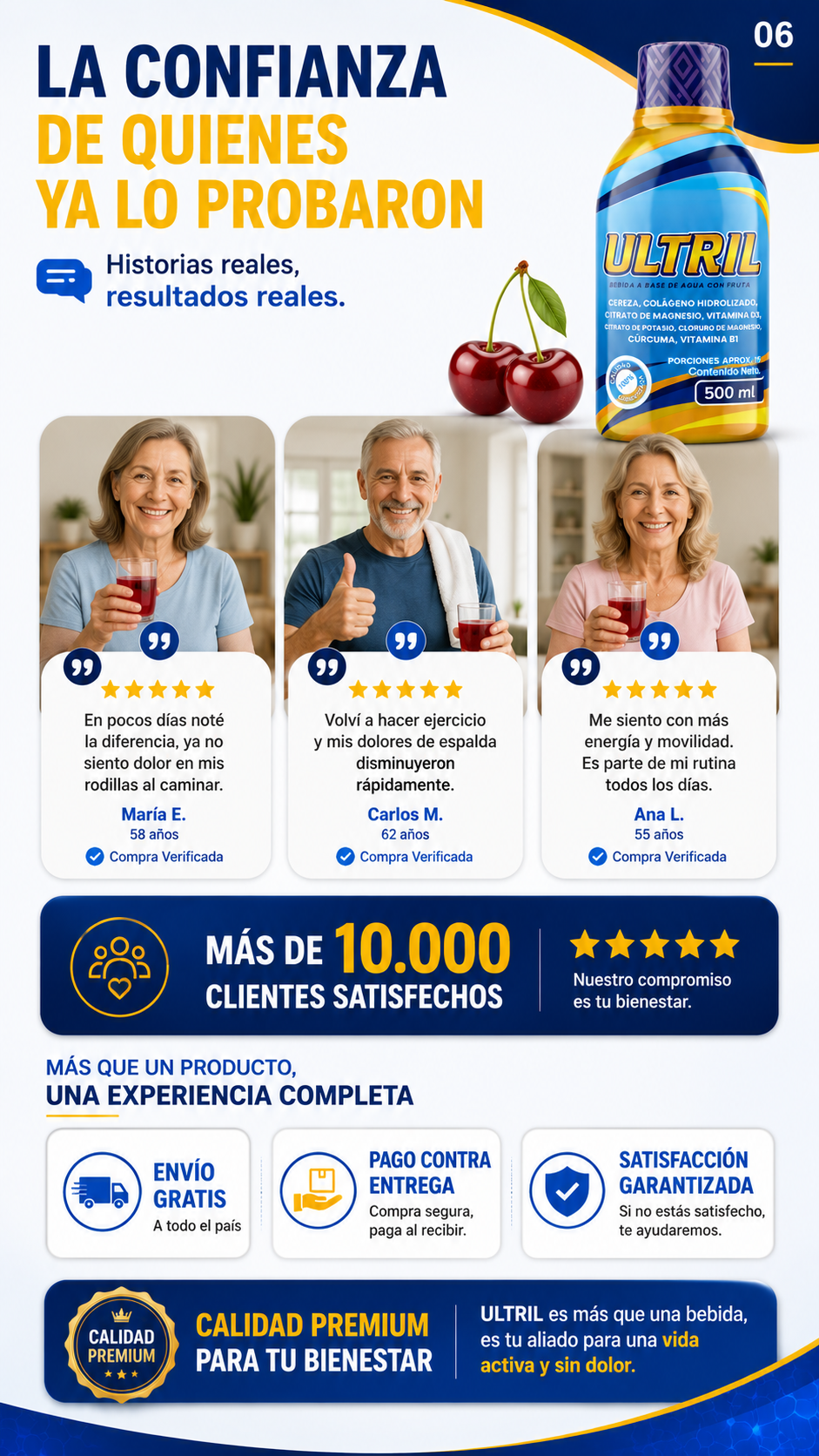 ULTRIL — Colágeno Hidrolizado + Magnesio en bebida líquida | Sabor cereza | 500 ml